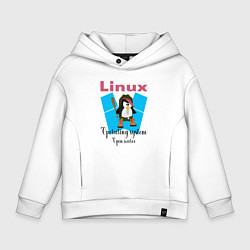 Толстовка оверсайз детская Пингвин линукс в шляпе, цвет: белый