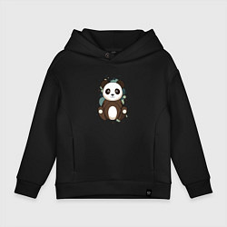 Толстовка оверсайз детская Странная панда, цвет: черный