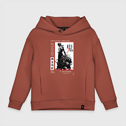 Толстовка оверсайз детская Танджиро взрослый - Клинок демонов, цвет: кирпичный