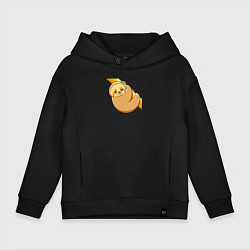 Толстовка оверсайз детская Ленивец висит на ветке, цвет: черный