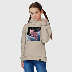 Толстовка оверсайз детская Котик pink астронавт, цвет: миндальный — фото 2