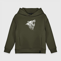 Толстовка оверсайз детская Торс ревущего медведя, цвет: хаки