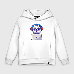 Толстовка оверсайз детская Панда за ноутбуком, цвет: белый