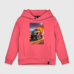 Толстовка оверсайз детская Горящая машина, цвет: коралловый