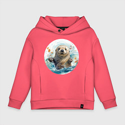 Толстовка оверсайз детская Счастливая выдра, цвет: коралловый