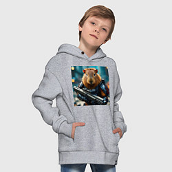Толстовка оверсайз детская Мем вооруженная капибара и автомат, цвет: меланж — фото 2