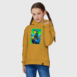Толстовка оверсайз детская Cyber Bart Simpson - ai art fantasy, цвет: горчичный — фото 2