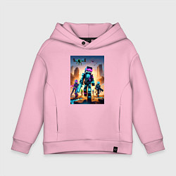 Толстовка оверсайз детская Minecraft - cyberpunk ai art fantasy, цвет: светло-розовый