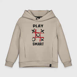 Толстовка оверсайз детская Крестики-нолики - надпись play smart, цвет: миндальный