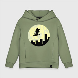 Толстовка оверсайз детская Дракон, летящий над городом, цвет: авокадо