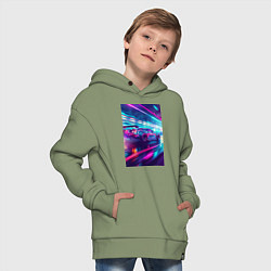 Толстовка оверсайз детская Nissan Skyline GT-R на скорости, цвет: авокадо — фото 2