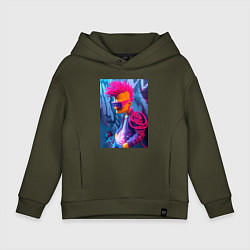 Толстовка оверсайз детская Bart Simpson - punk, цвет: хаки