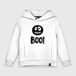 Толстовка оверсайз детская Страшный черный смайлик: Буу!, цвет: белый