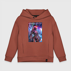 Толстовка оверсайз детская Cyber Barbie - neon glow fantasy, цвет: кирпичный