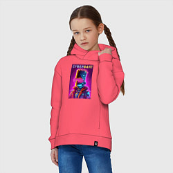 Толстовка оверсайз детская Cyber Bart - neon glow ai art fantasy, цвет: коралловый — фото 2