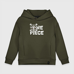 Толстовка оверсайз детская One piece - логотип, цвет: хаки