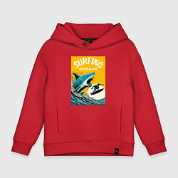 Толстовка оверсайз детская Акула и серфер - нейросеть, цвет: красный