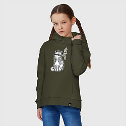 Толстовка оверсайз детская Кот самурай - сёто в зубах, цвет: хаки — фото 2
