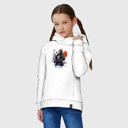 Толстовка оверсайз детская Cat samurai - bushido ai art, цвет: белый — фото 2