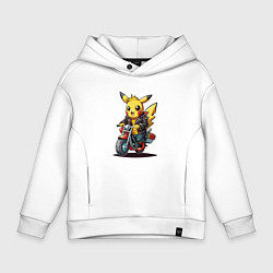 Толстовка оверсайз детская Пикачу на ретро мотоцикле, цвет: белый