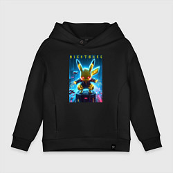 Толстовка оверсайз детская Cyber Pikachu - neon glow ai art, цвет: черный