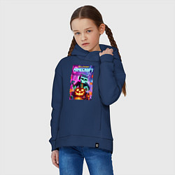 Толстовка оверсайз детская Skeleton and pumpkin - neon glow, цвет: тёмно-синий — фото 2