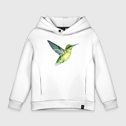 Толстовка оверсайз детская Колибри зелёная, цвет: белый