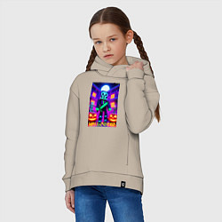 Толстовка оверсайз детская Halloween and Minecraft - neon collaboration, цвет: миндальный — фото 2