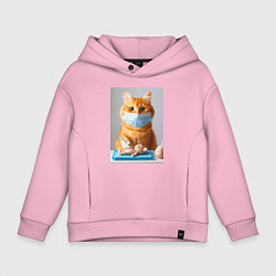 Толстовка оверсайз детская Рыжий кот хирург - нейроарт, цвет: светло-розовый