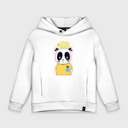 Толстовка оверсайз детская Панда - я люблю музыку, цвет: белый