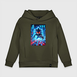 Толстовка оверсайз детская Hedgehog in neon metropolis - ai art, цвет: хаки