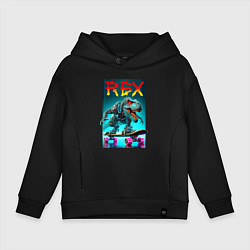 Толстовка оверсайз детская Tyrannosaur rex on a skateboard - ai art fantasy, цвет: черный