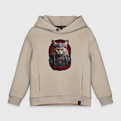 Толстовка оверсайз детская Кот викинг, цвет: миндальный