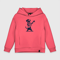 Толстовка оверсайз детская Такса играет на гитаре укулеле, цвет: коралловый