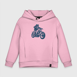 Толстовка оверсайз детская Ротвейлер байкер на мотоцикле чоппере, цвет: светло-розовый