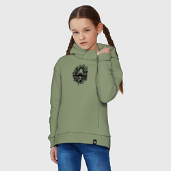 Толстовка оверсайз детская Голова акулы в волнах тату, цвет: авокадо — фото 2