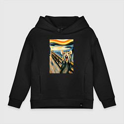 Толстовка оверсайз детская Мышка кричит на картине Эдварда Мунка - мем искусс, цвет: черный