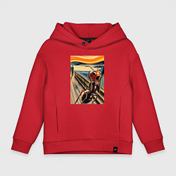 Толстовка оверсайз детская Муравей кричит на картине Эдварда Мунка - мем иску, цвет: красный