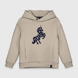 Толстовка оверсайз детская Космический единорог на природе, цвет: миндальный
