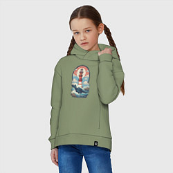 Толстовка оверсайз детская Маяк в море и волны, цвет: авокадо — фото 2