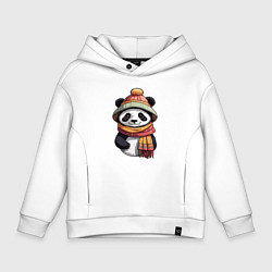 Толстовка оверсайз детская Панда в шапке и шарфе, цвет: белый