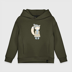 Толстовка оверсайз детская Лиса в пальто, цвет: хаки