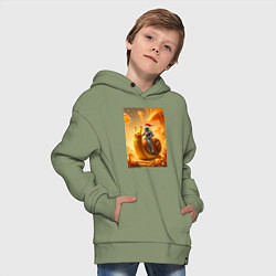 Толстовка оверсайз детская Рыцарь едет на улитке покемоне - сюрреализм, цвет: авокадо — фото 2