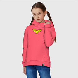 Толстовка оверсайз детская Wonder woman logo, цвет: коралловый — фото 2