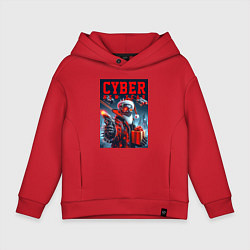 Толстовка оверсайз детская Cyber Santa with a gun - ai art, цвет: красный