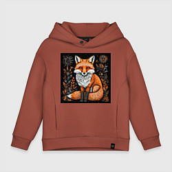 Толстовка оверсайз детская Лиса в ночном лесу, цвет: кирпичный
