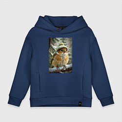 Толстовка оверсайз детская Воробей в шапке, цвет: тёмно-синий