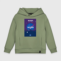 Толстовка оверсайз детская NASA фиолетовый плакат, цвет: авокадо
