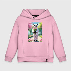 Толстовка оверсайз детская Панда с букетом тюльпанов, цвет: светло-розовый