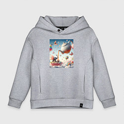 Толстовка оверсайз детская Чаепитие крылатого слона - психоделика, цвет: меланж